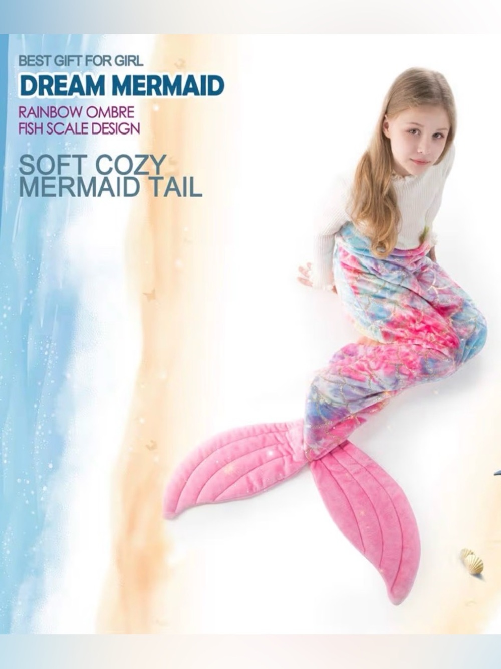 NWT Kids Rainbow Mermaid Tail Blanket